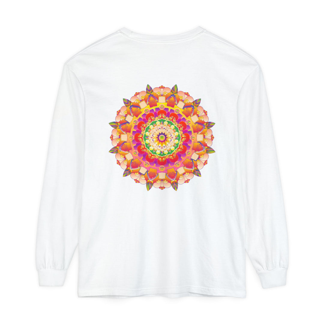 Colorful and intricate mandala design on a unisex long sleeve t-shirt