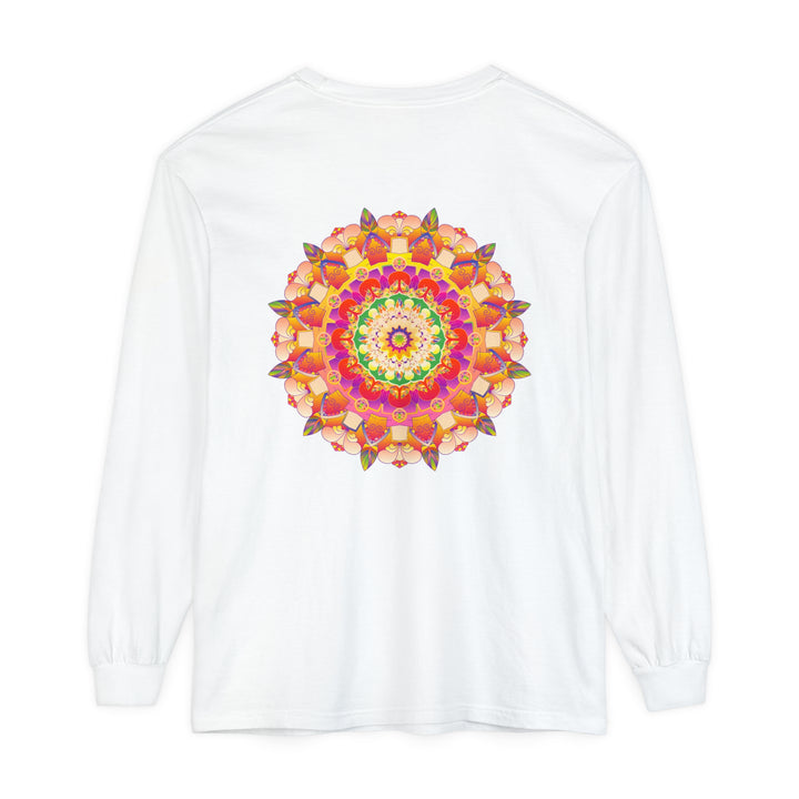 Colorful and intricate mandala design on a unisex long sleeve t-shirt