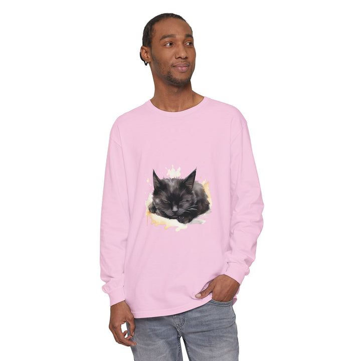 Langarm-T-Shirt mit Aquarellmotiv „Schlafende Katze“