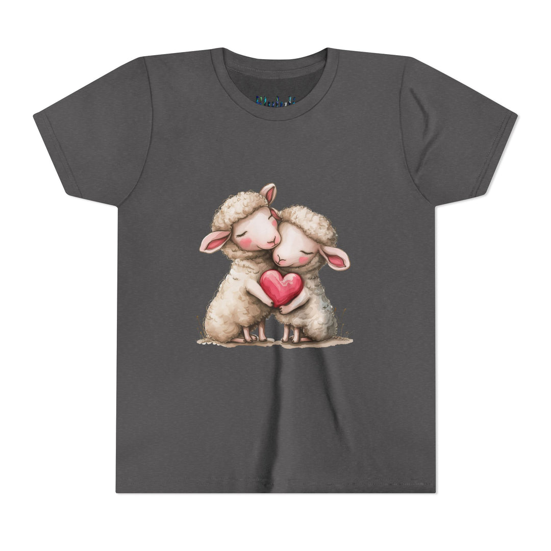 Jugend-T-Shirt – Cartoon-Schafe, die ein Herz umarmen, süßes und schönes Design 