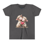 Youth Tee - Cartoon Sheeps Hugging Heart, Cute and Lovely Design