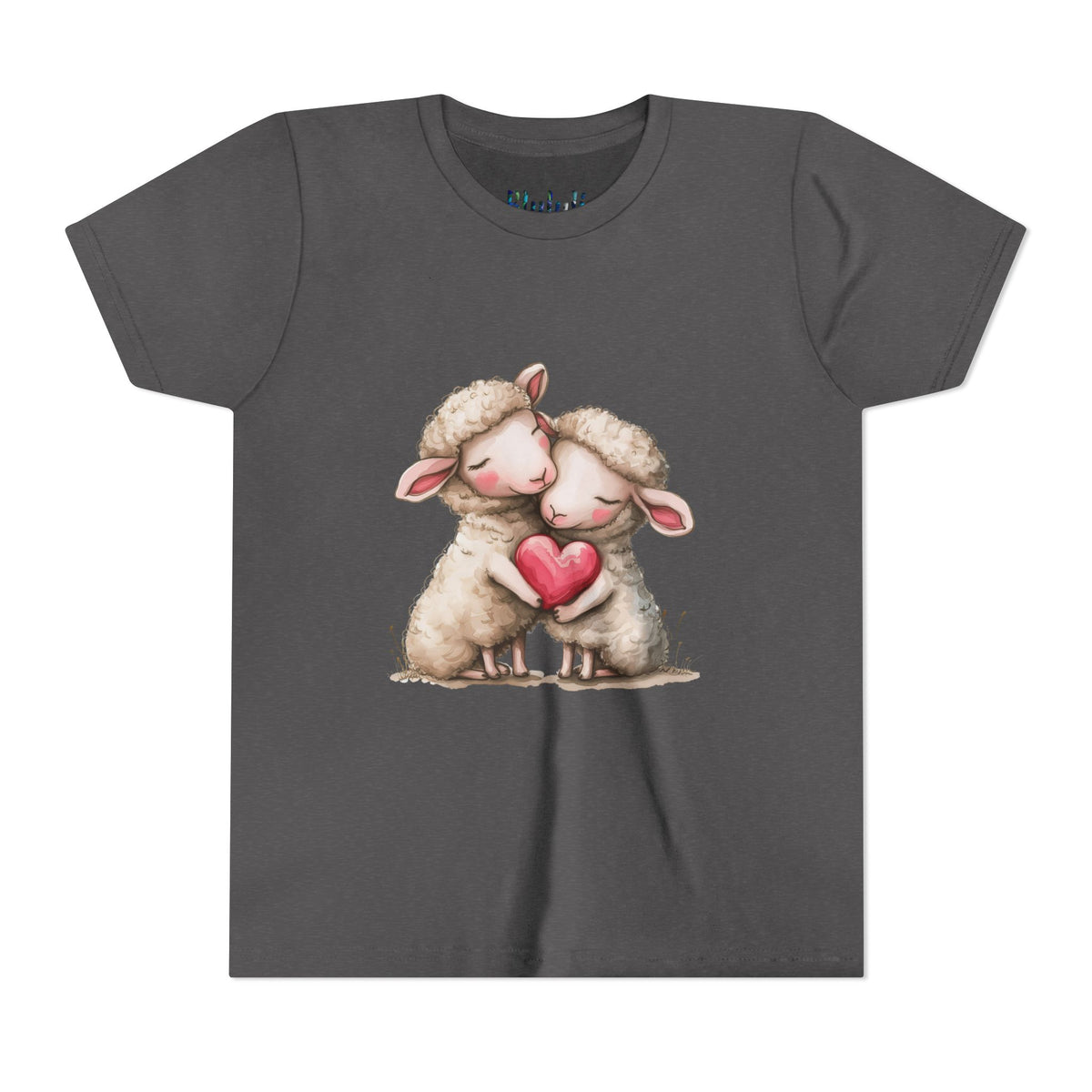 Youth Tee - Cartoon Sheeps Hugging Heart, Cute and Lovely Design