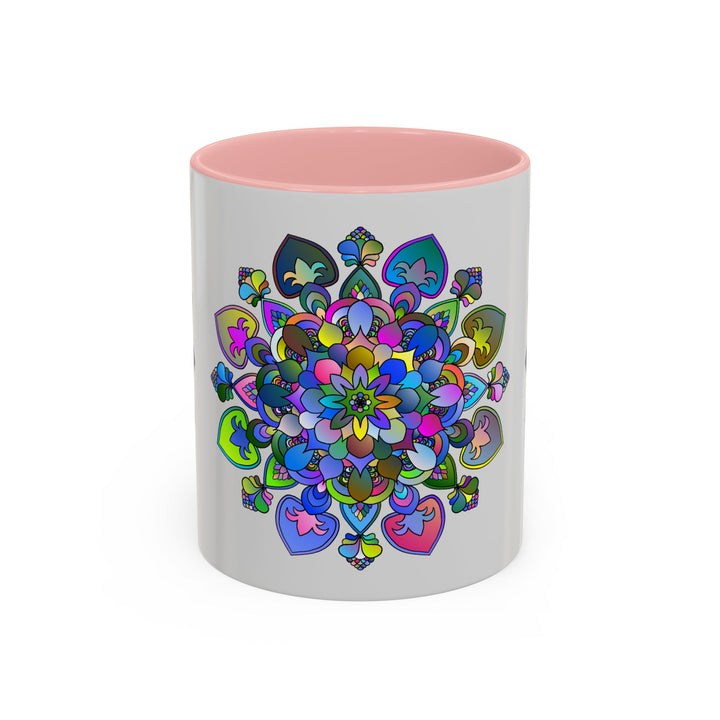 Colorful mandala pattern on a stylish grey coffee mug