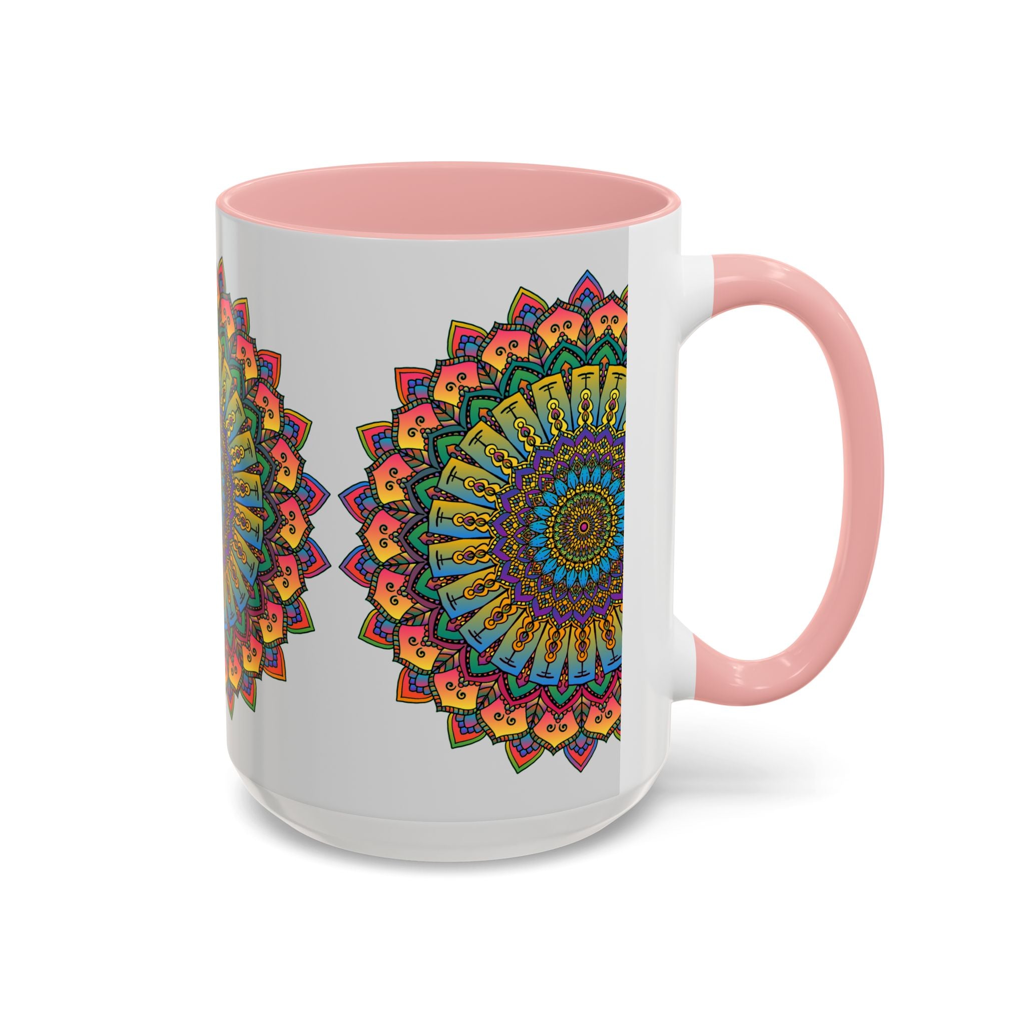 Beautiful mandala art mug featuring spiritual designs in colorful hues