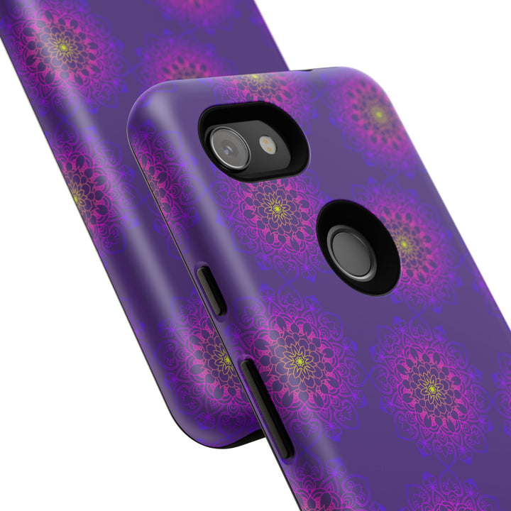 Intricate Purple Floral iPhone Case with Bold Mandala Design