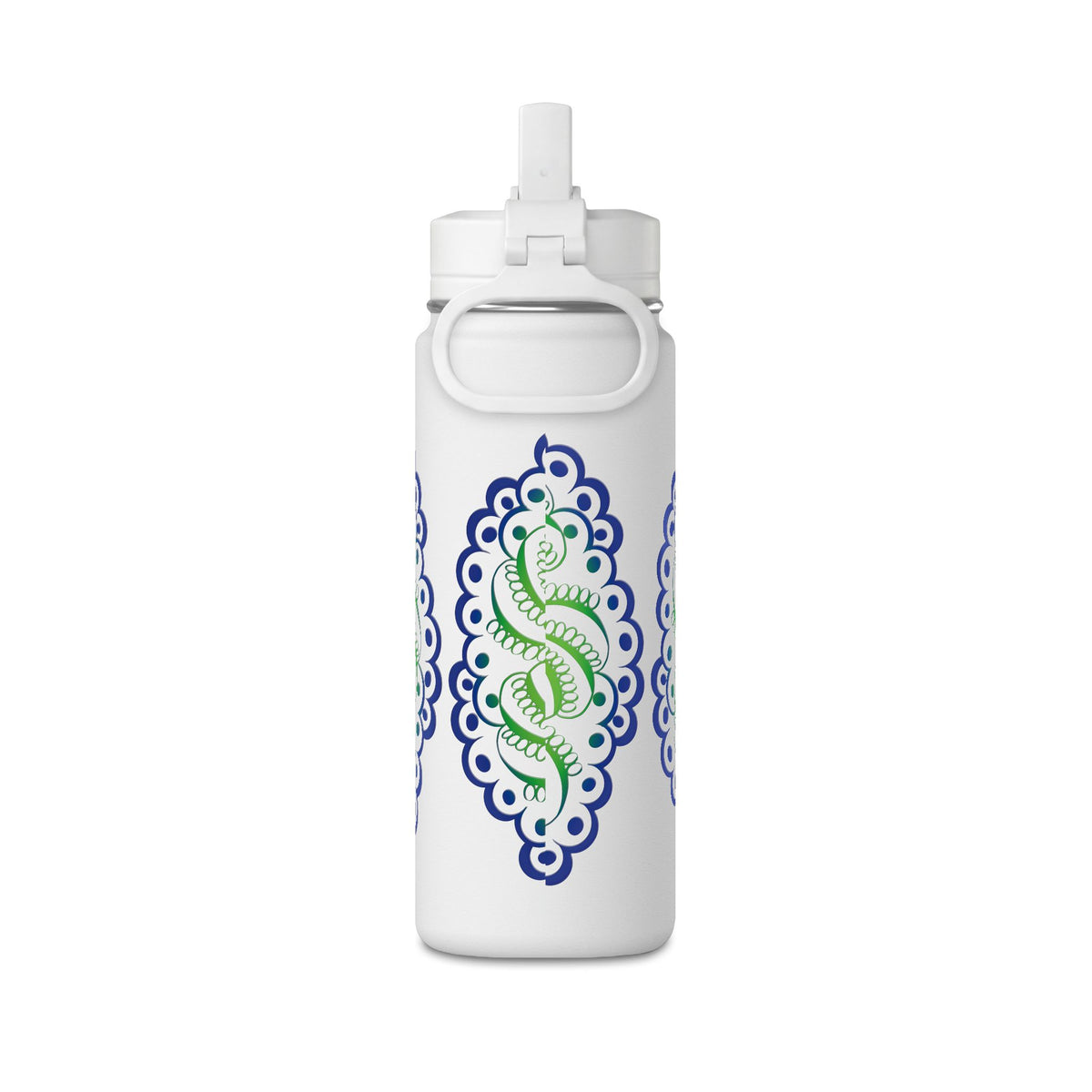 20oz Floral Mandala Water Bottle — Rainbow Lotus Reusable Straw Bottle