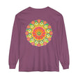 A colorful and detailed long sleeve t-shirt featuring an intricate mandala design