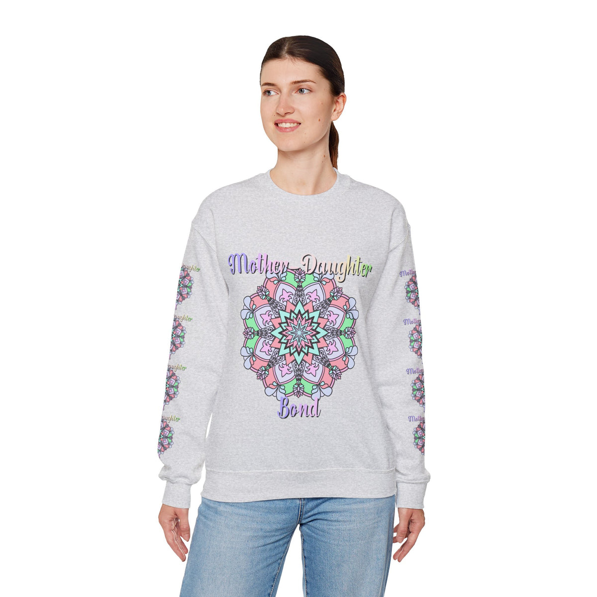 Felpa Girocollo Legame Madre-Figlia — Regalo di Famiglia Mandala Floreale