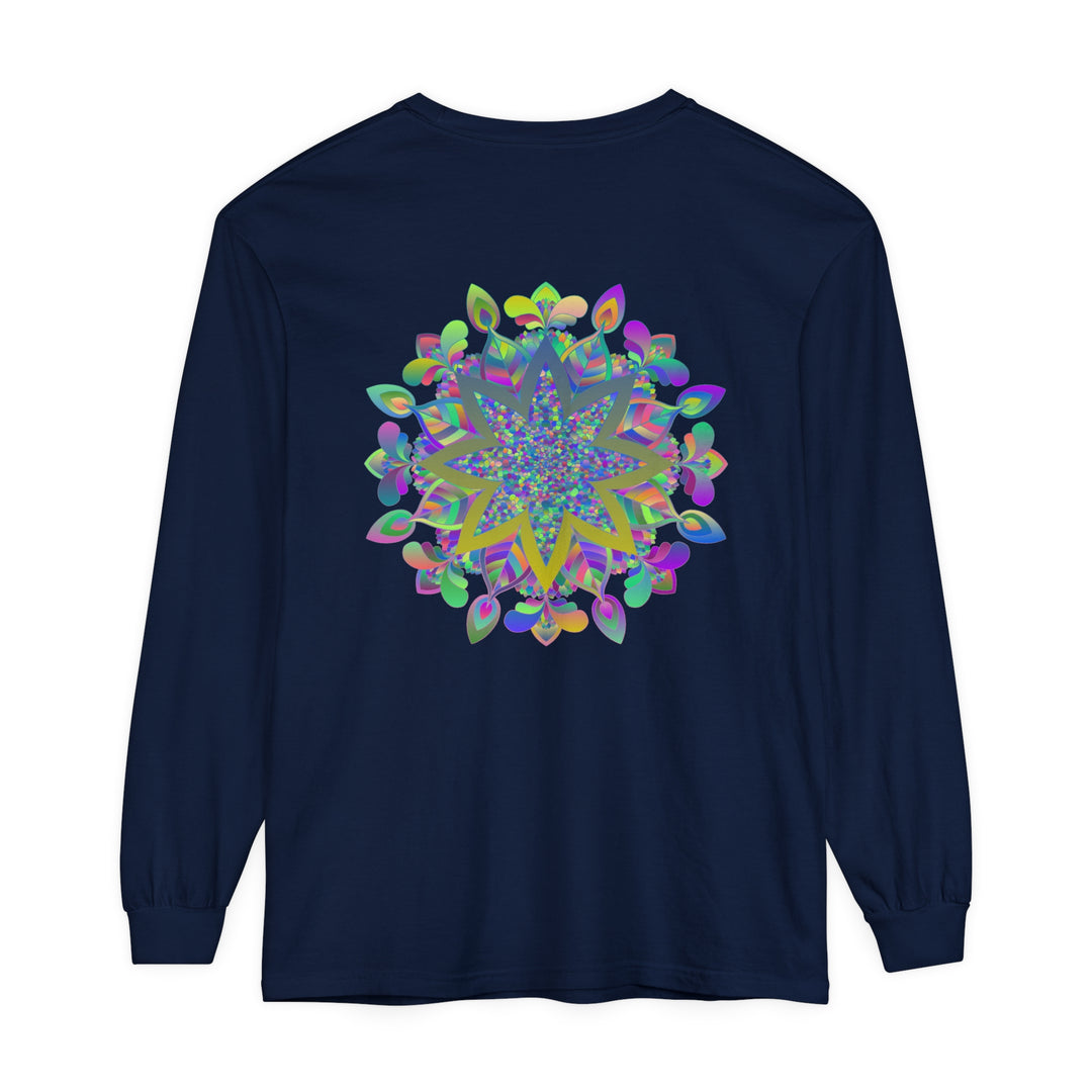 Colorful Mandala Unisex Long Sleeve T-Shirt with vibrant, intricate design detail