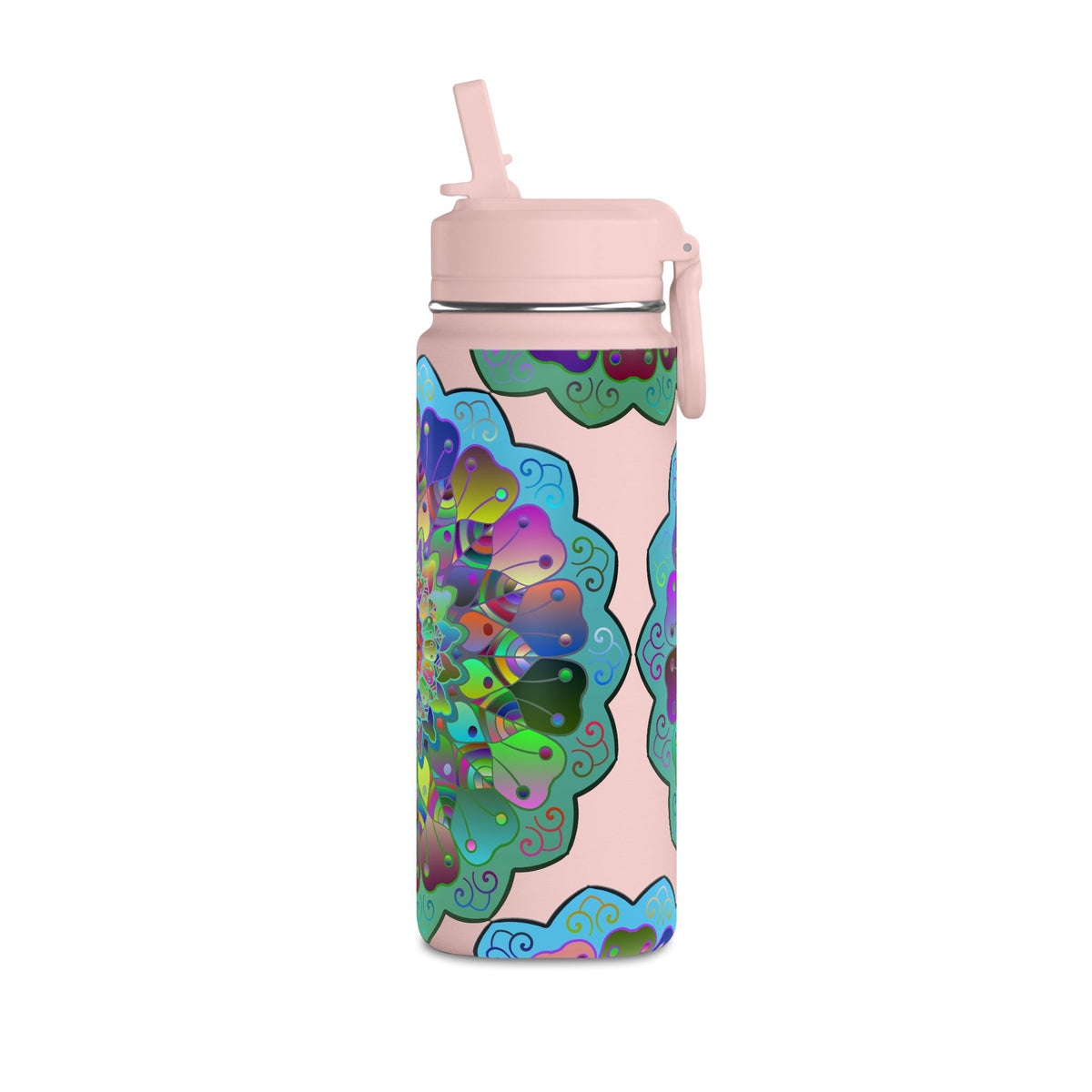 Mandala Floral 20oz Water Bottle — Colorful Boho Hydration Bottle