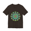 Vibrant and colorful tie-dye T-shirt featuring a mesmerizing psychedelic mandala design