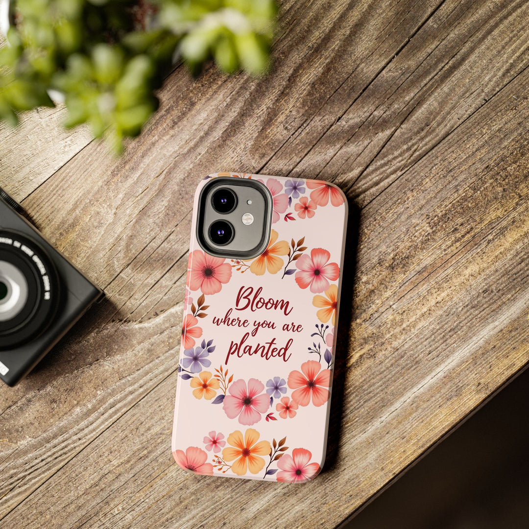 Light pink phone case with a beautiful flower garland bloom design