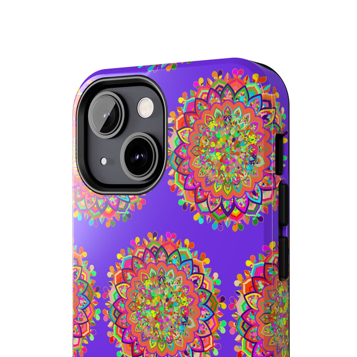 Hand drawn small purple mandala art phone case designed for iPhone X and XS