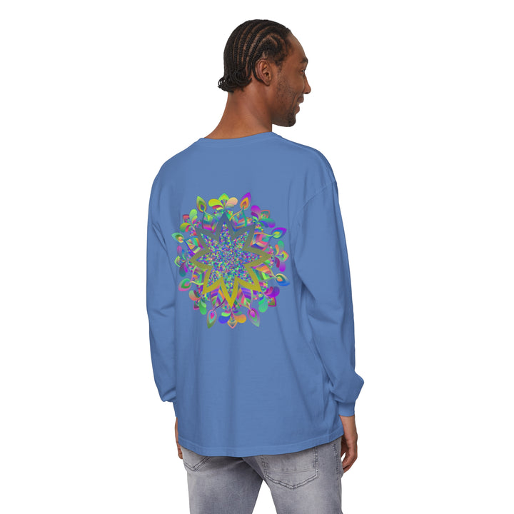 Colorful Mandala Unisex Long Sleeve T-Shirt featuring vibrant and intricate design