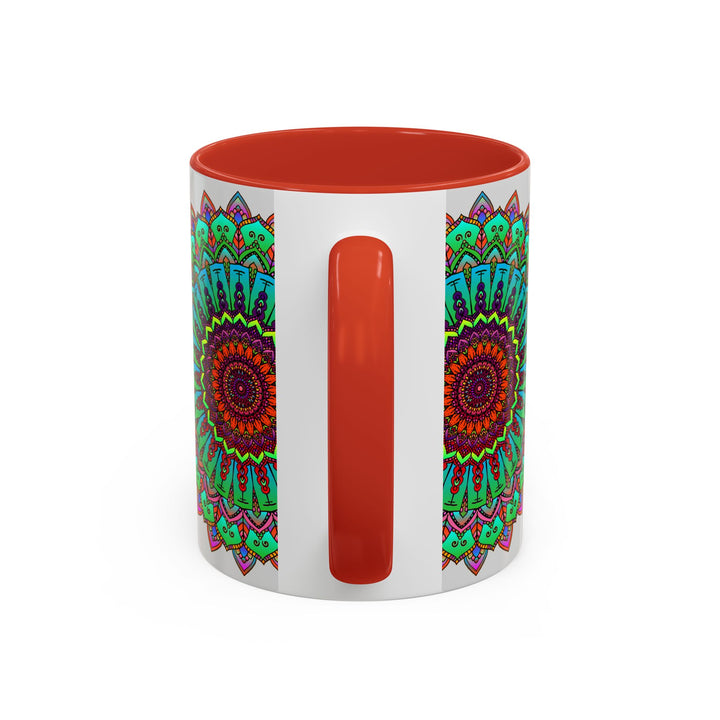 Light grey ceramic mug with colorful mandala art design, perfect for sipping your favorite hot beverages in style