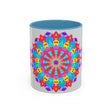 Colorful mandala mug symbolizing peace, serenity, and tranquility