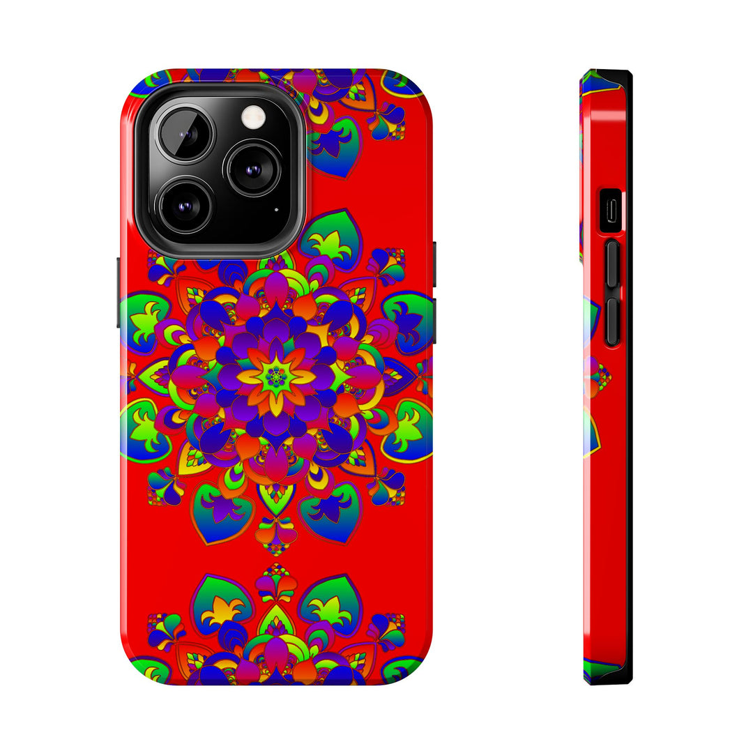 Hand drawn intricate red mandala art phone case for stylish protection