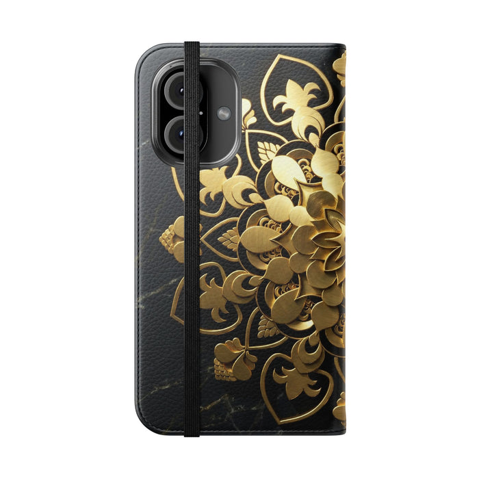 Gold Mandala Flip Phone Case – Luxury Floral Wallet Cover