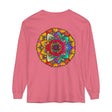 Colorful and intricate mandala design on a comfortable unisex long sleeve t-shirt for a vibrant and stylish look