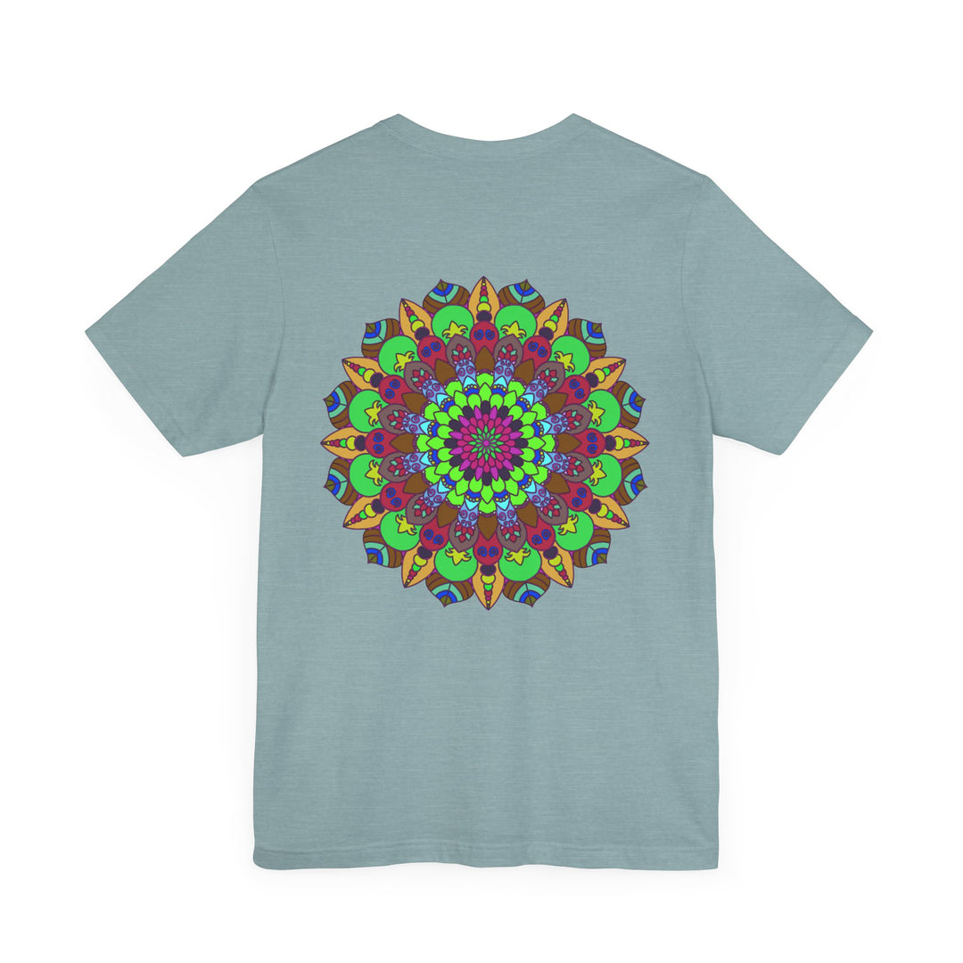 Colorful mandala t-shirt with intricate floral design representing peace and harmony