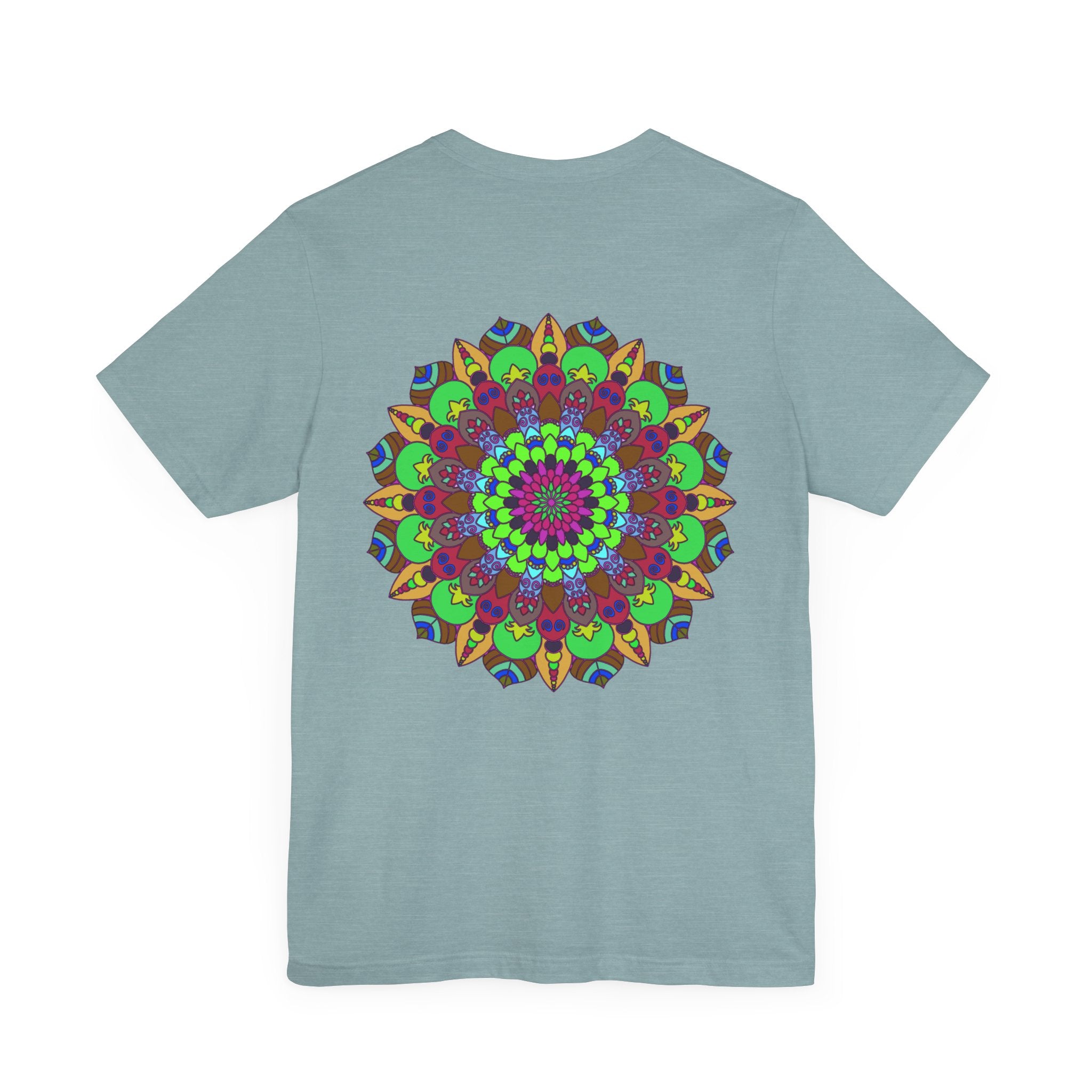 Colorful mandala t-shirt with intricate floral design representing peace and harmony