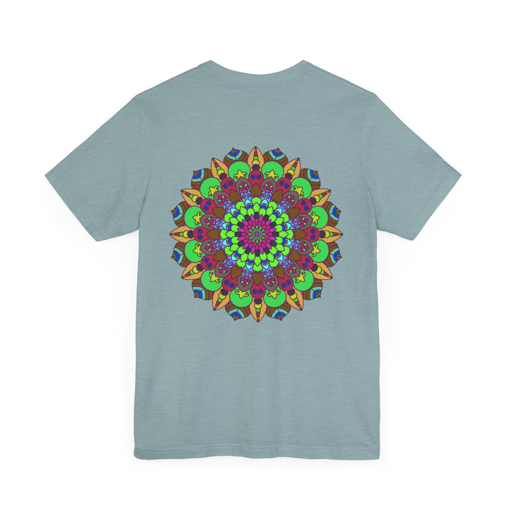 Colorful mandala t-shirt with intricate floral design representing peace and harmony