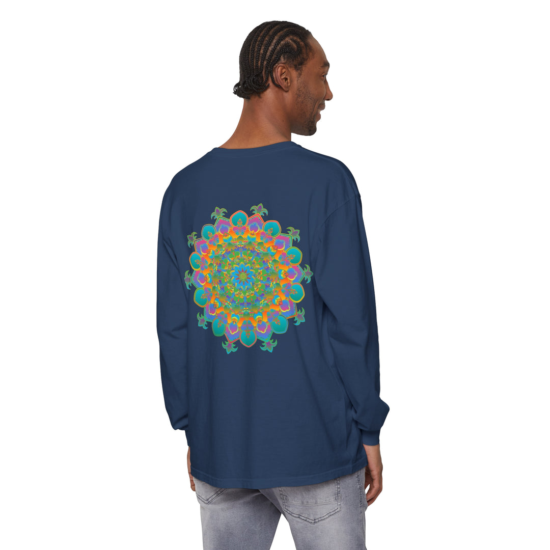 Colorful and intricate mandala design on a comfortable unisex long sleeve t-shirt