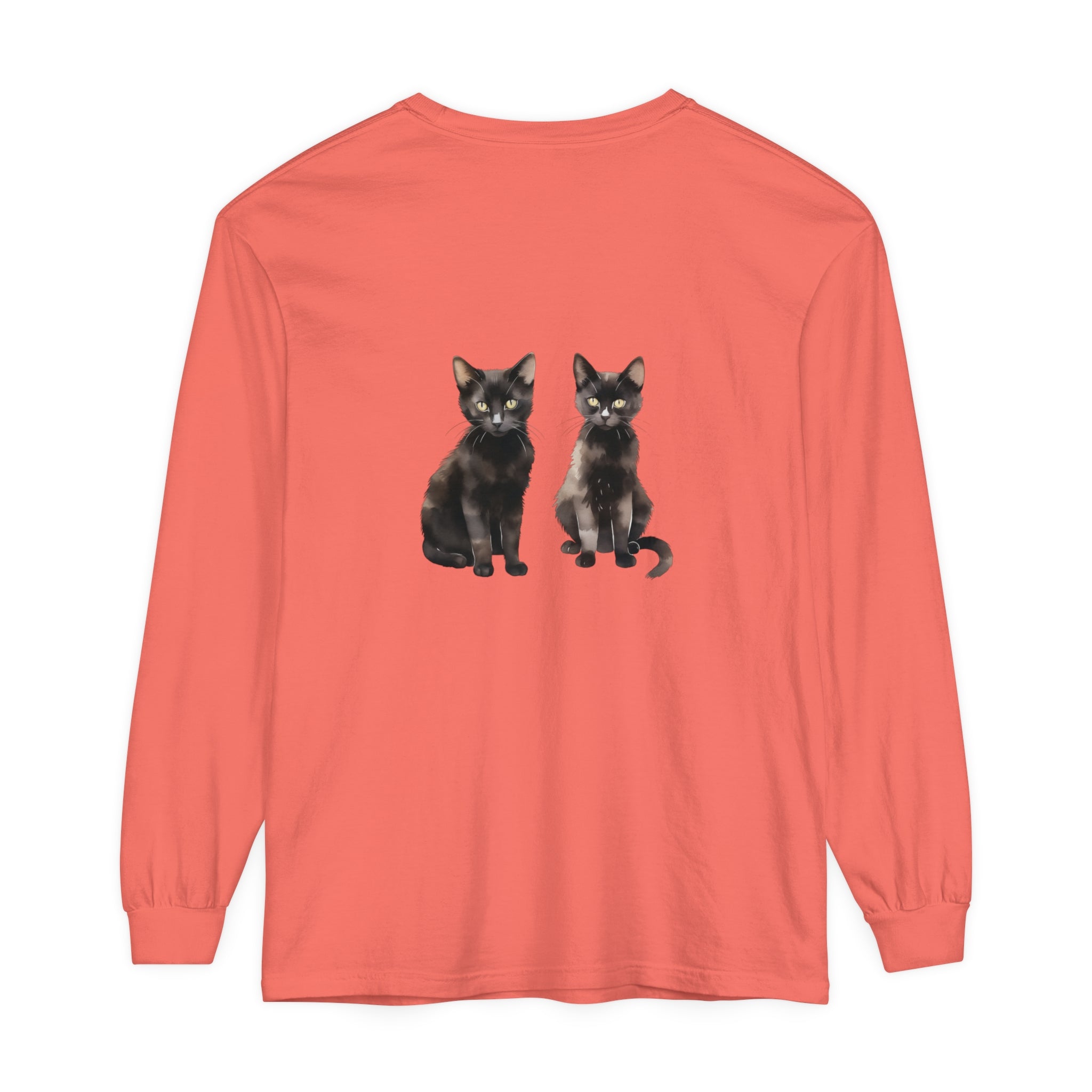 Black Cat Watercolor Art Long Sleeve T-Shirt - Unique and stylish feline design on comfortable long sleeve tee