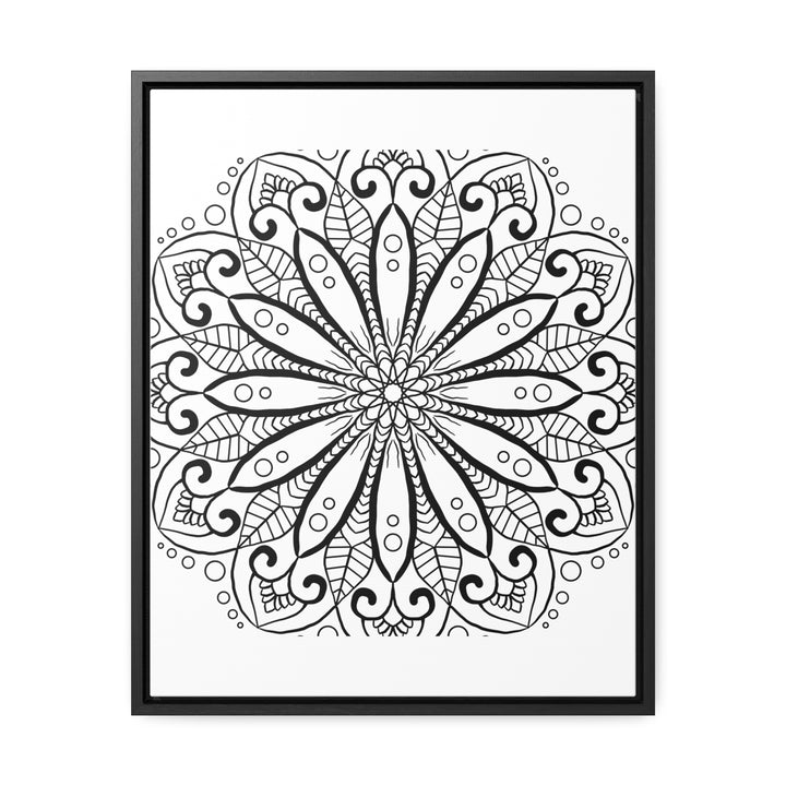 Beautiful handmade black and white mandala art on gallery canvas wrap, perfect for vertical display on any wall