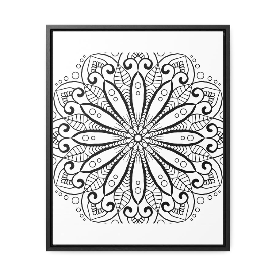 Beautiful handmade black and white mandala art on gallery canvas wrap, perfect for vertical display on any wall