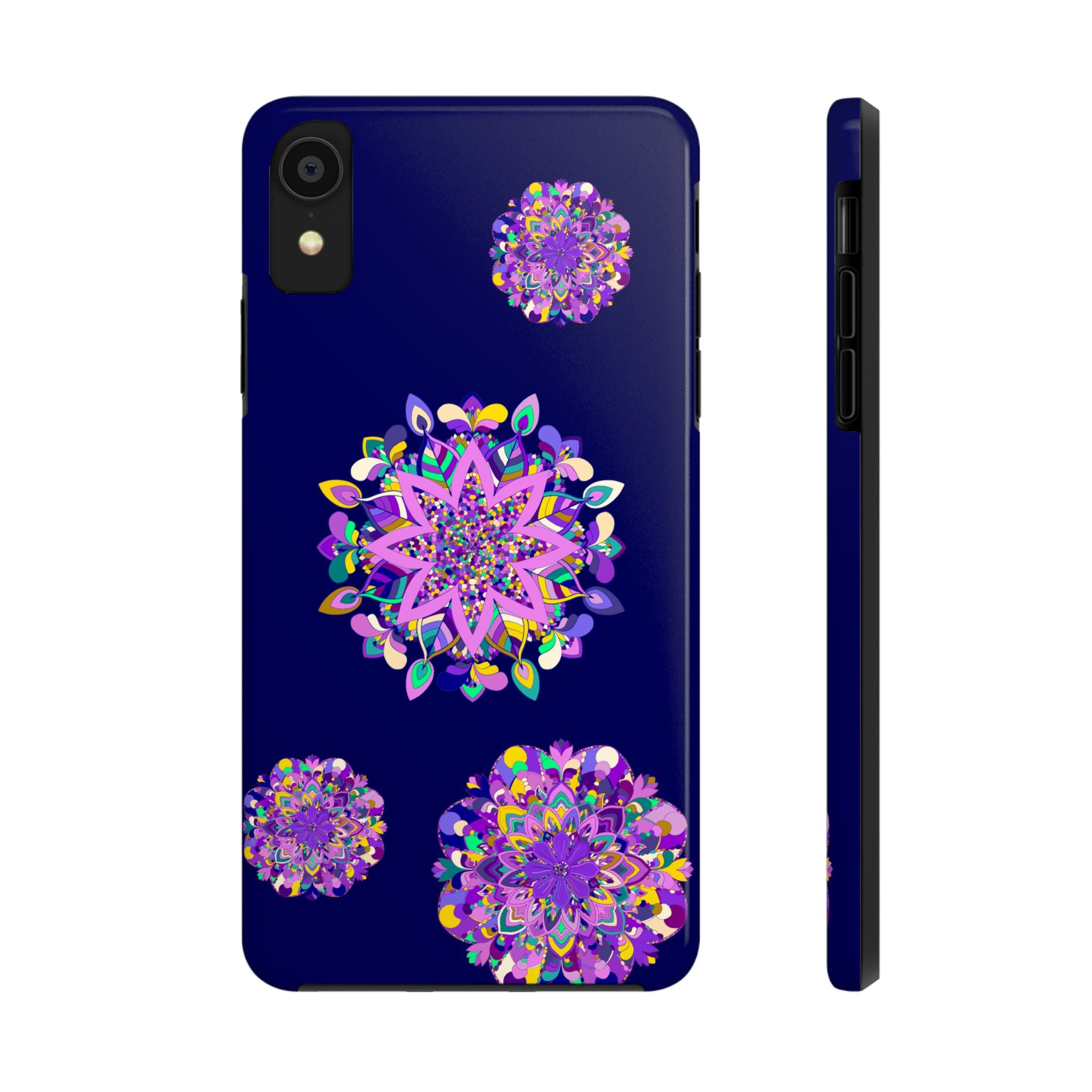 Hand drawn purple mandala art phone case, durable and shock absorbent