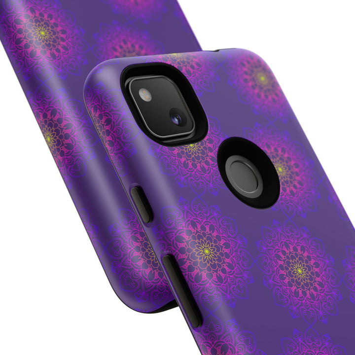 Intricate Purple Floral iPhone Case with Bold Mandala Design