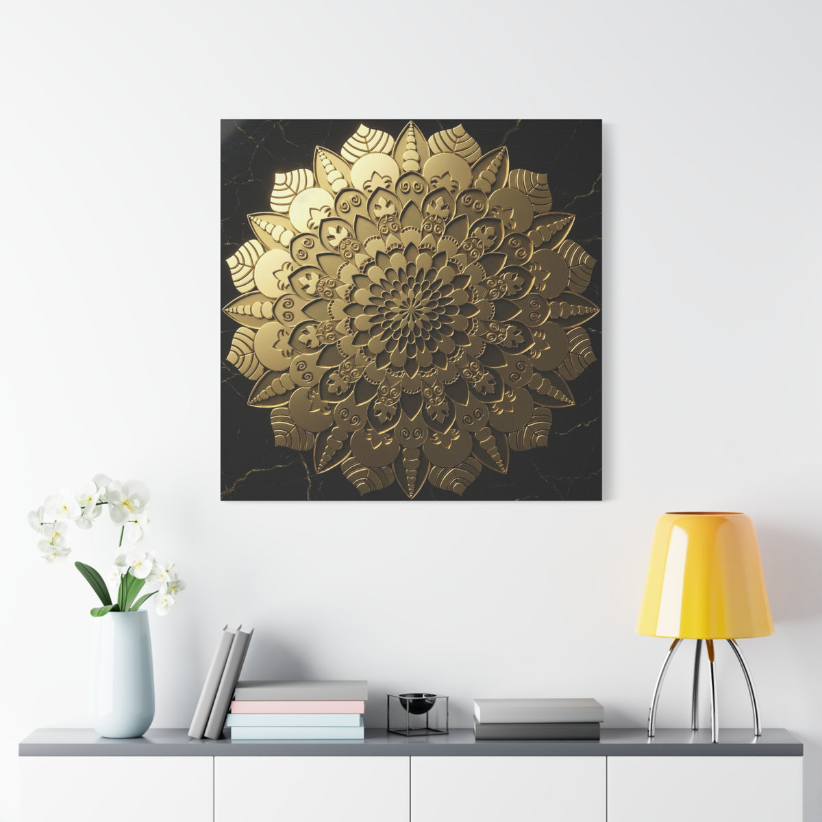 Midnight Mandala Reflection – Stretched Matte Canvas