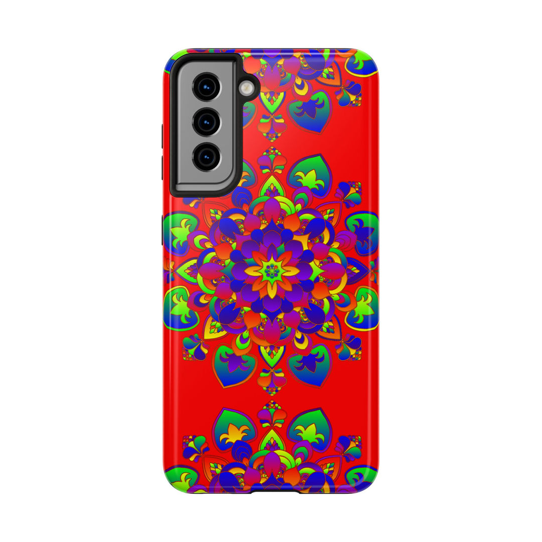 Beautiful hand drawn red mandala art phone case, perfect for stylish protection