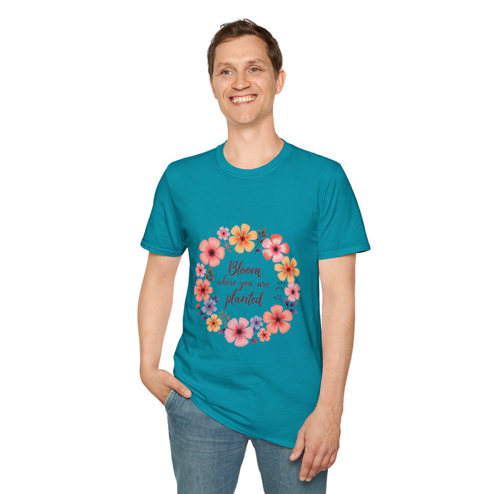 Beautiful t-shirt featuring a colorful floral mandala and inspiring quote design