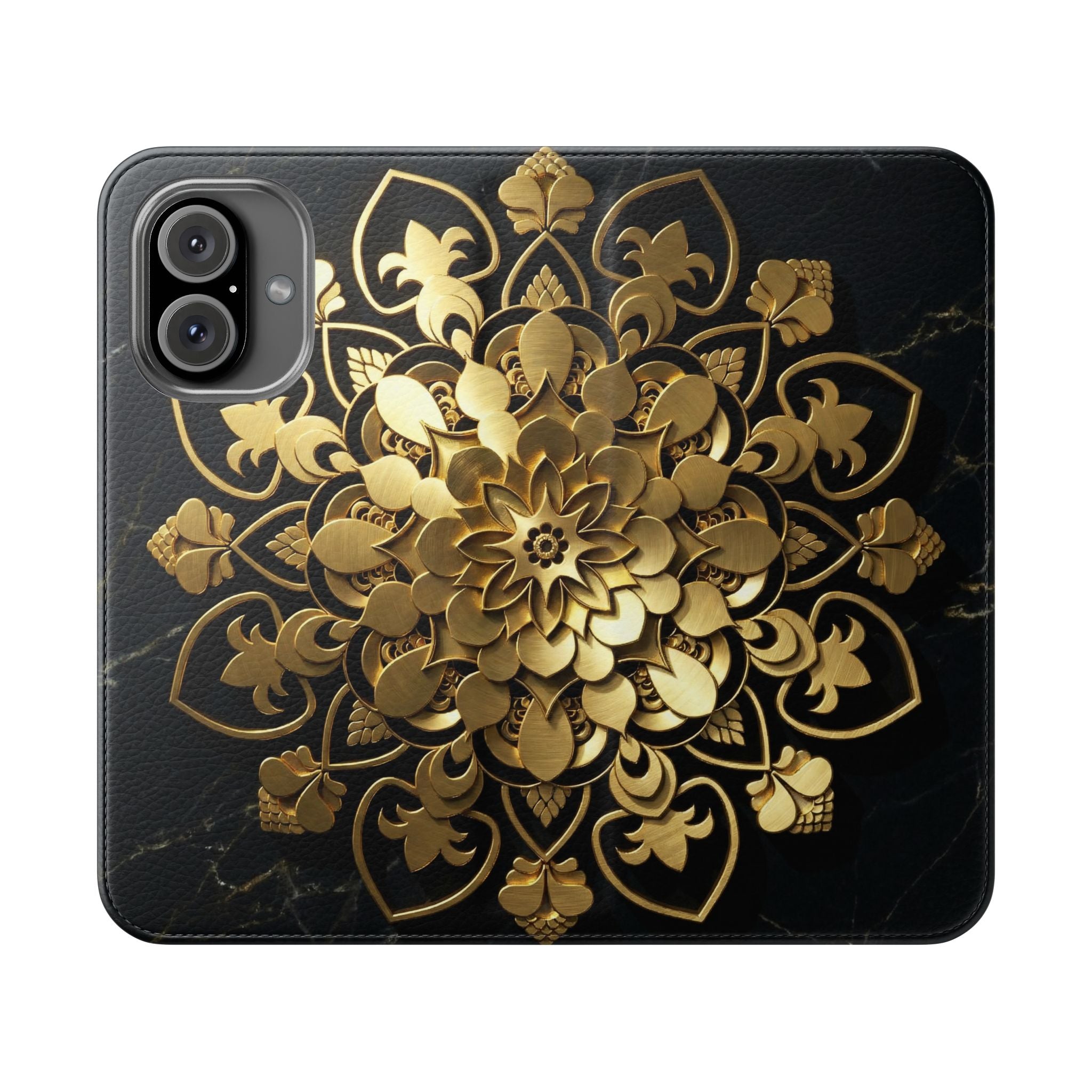 Gold Mandala Flip Phone Case – Luxury Floral Wallet Cover