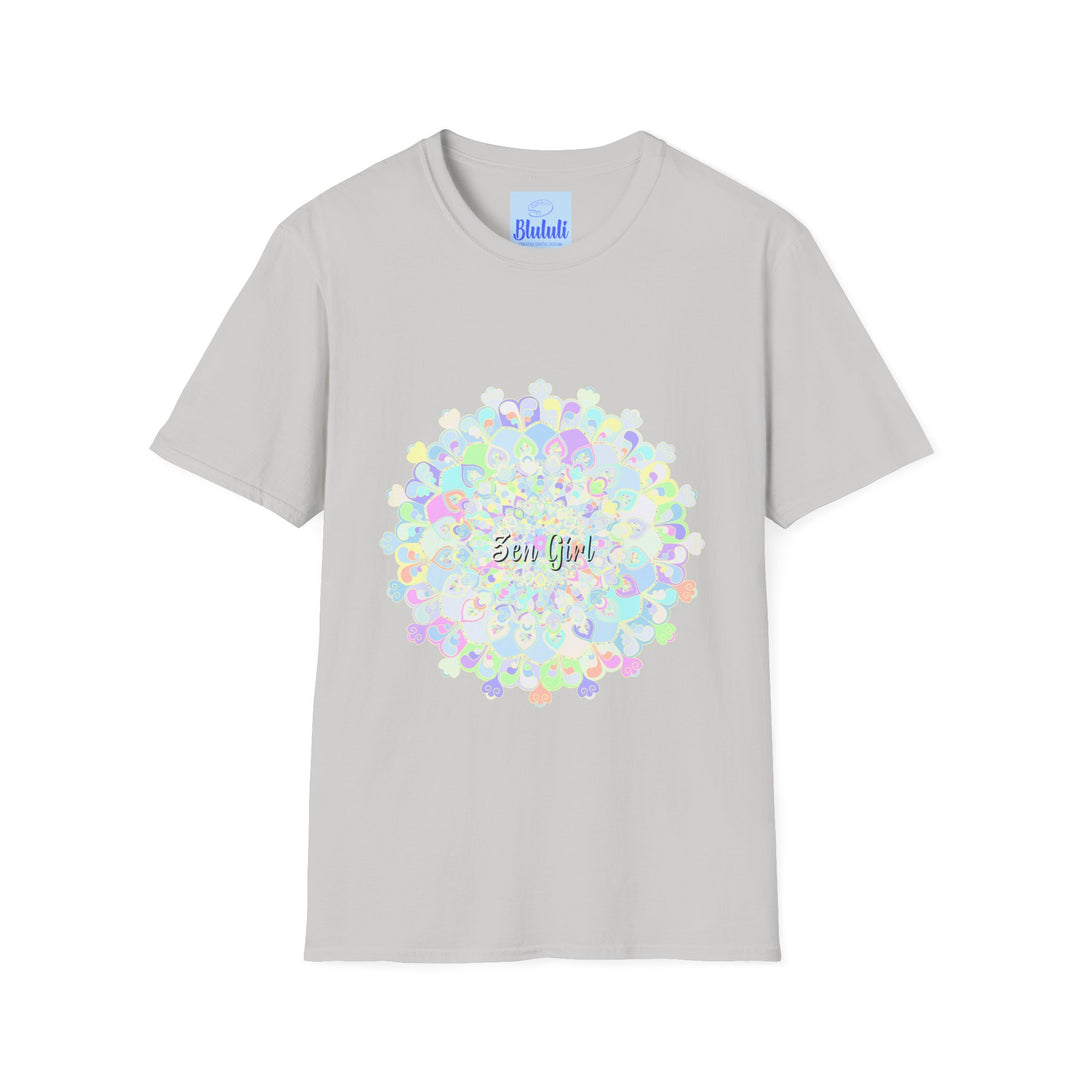 Colorful mandala design printed on a comfortable t-shirt, perfect for yoga and meditation enthusiasts