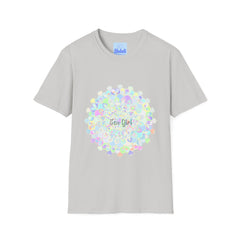 Colorful mandala design printed on a comfortable t-shirt, perfect for yoga and meditation enthusiasts