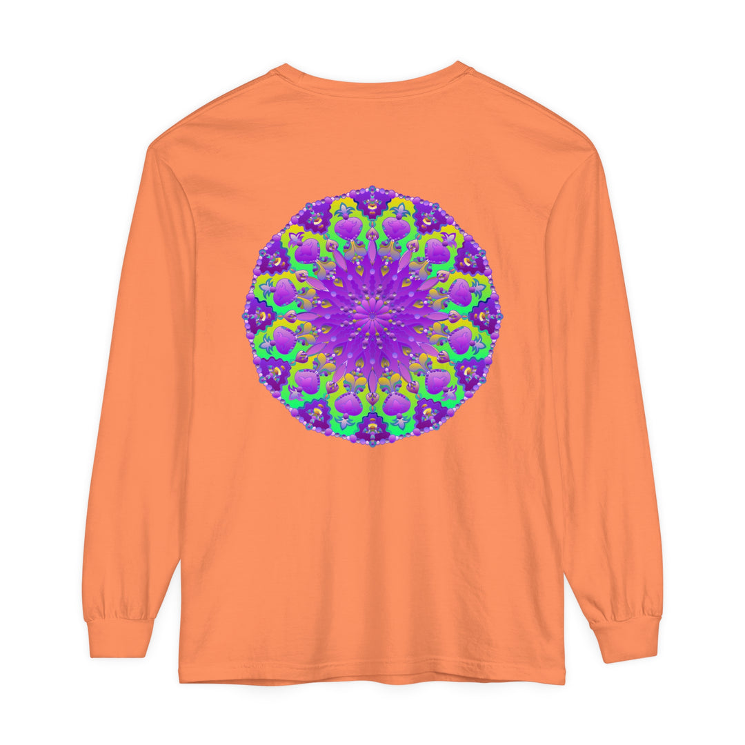 Beautiful purple and green mandala long sleeve t-shirt with intricate design