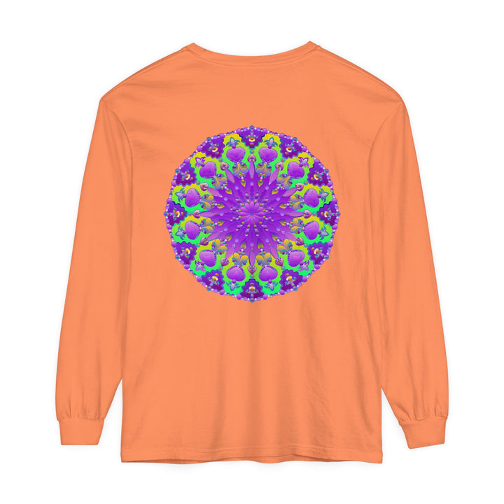 Beautiful purple and green mandala long sleeve t-shirt with intricate design