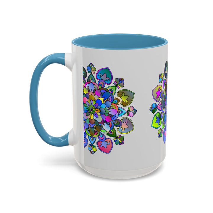 Vibrant and detailed mandala art on a grey background coffee mug