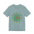 Colorful and vibrant psychedelic mandala tie dye t-shirt, perfect for a relaxed and unique fashion statement