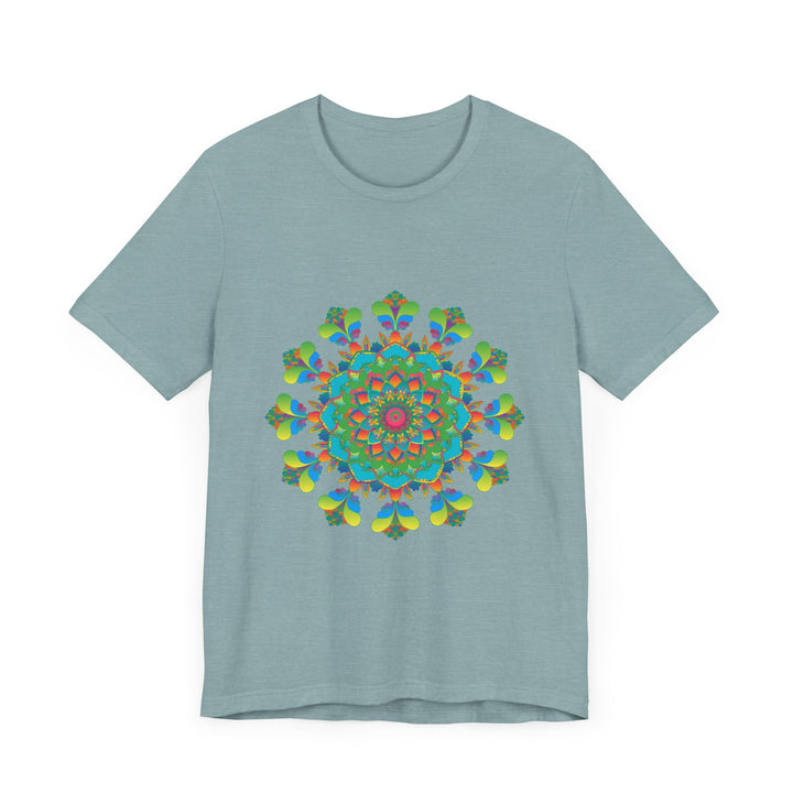 Colorful and vibrant psychedelic mandala tie dye t-shirt, perfect for a relaxed and unique fashion statement