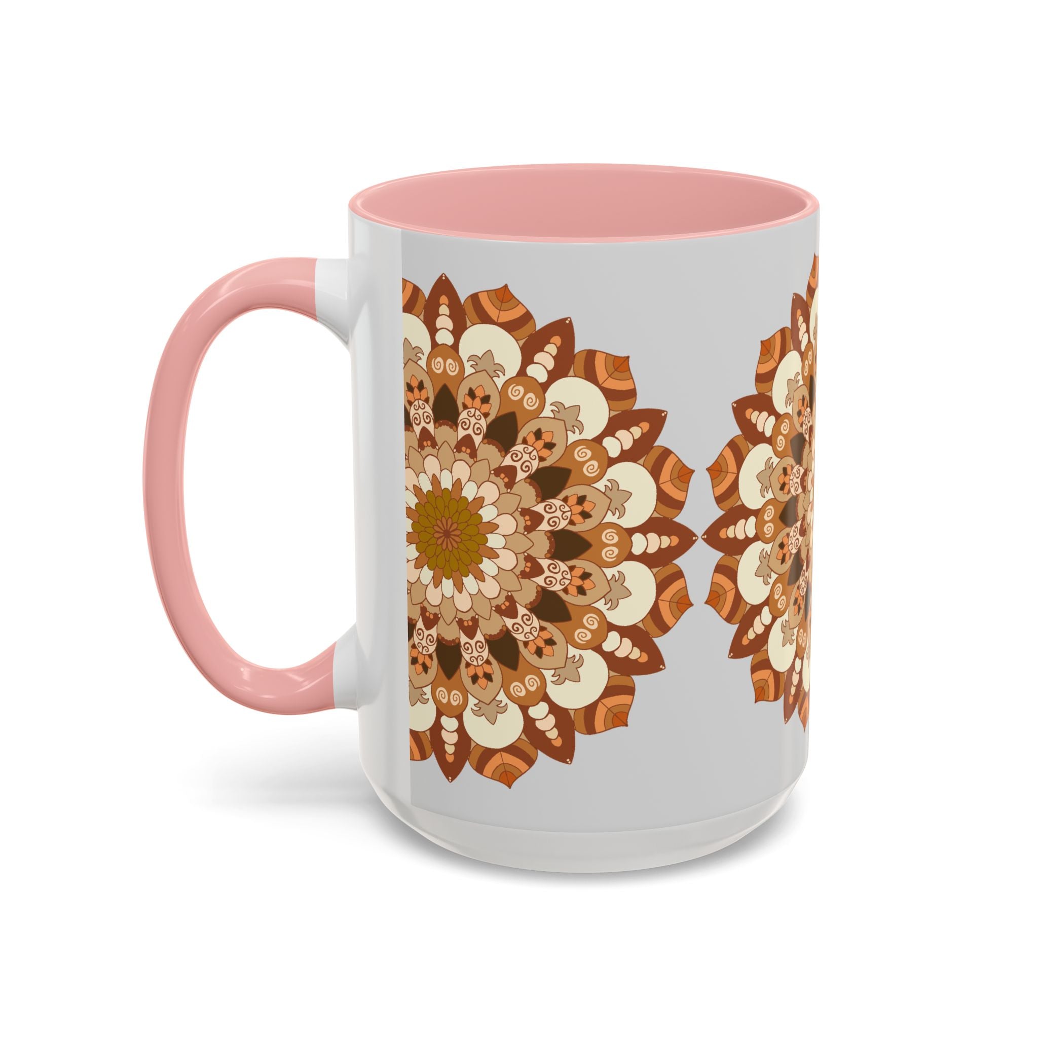 Soothing light grey mandala art mug with intricate and delicate design