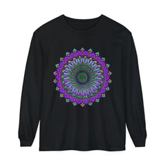 Intricate Mandala Unisex Long Sleeve T-Shirt featuring detailed mandala design on sleeves and front