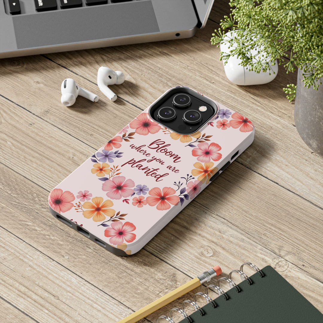 Light pink phone case with a beautiful flower garland design, perfect for adding a touch of botanical charm to your device