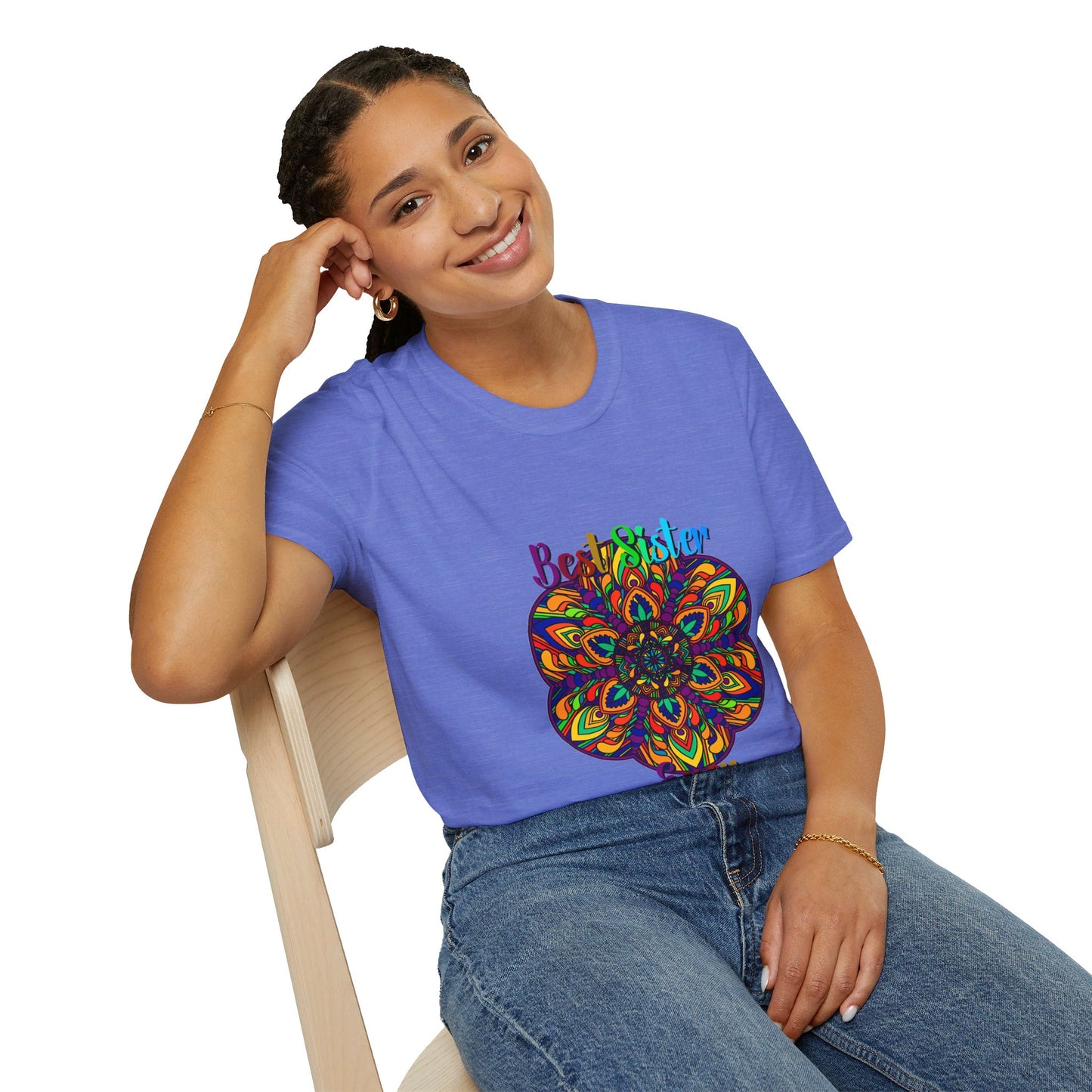 Beautiful mandala art gift for sister on a softstyle t-shirt