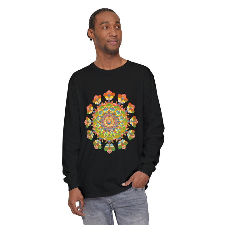 Vibrant Mandala Long Sleeve T-Shirt featuring colorful and intricate art design