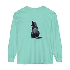 Black Cat Watercolor Long Sleeve T-Shirt with vibrant watercolor cat design