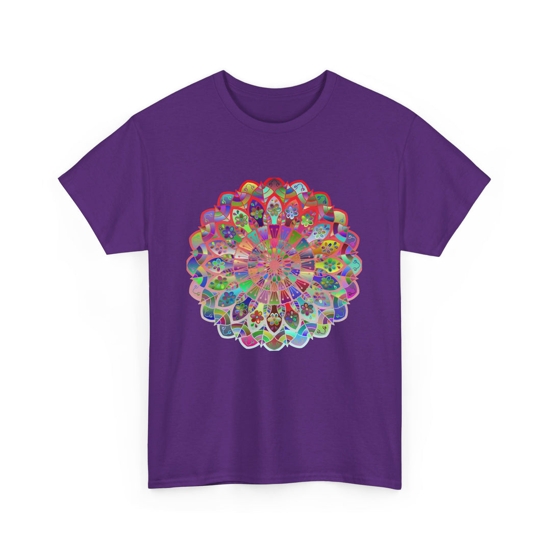 Colorful mandala art design printed on a high-quality unisex heavy cotton tee for yoga and mindfulness lovers